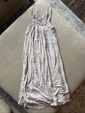 Lace Bodice Spaghetti Strap Maxi Dress - Light Blush
